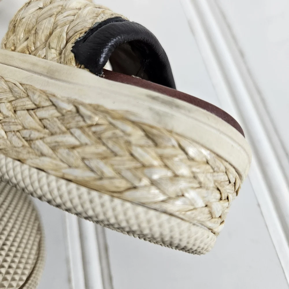 MIA Kady Platform Slide Sandals 6.5 Braided Raffia Slip On Natural Woven